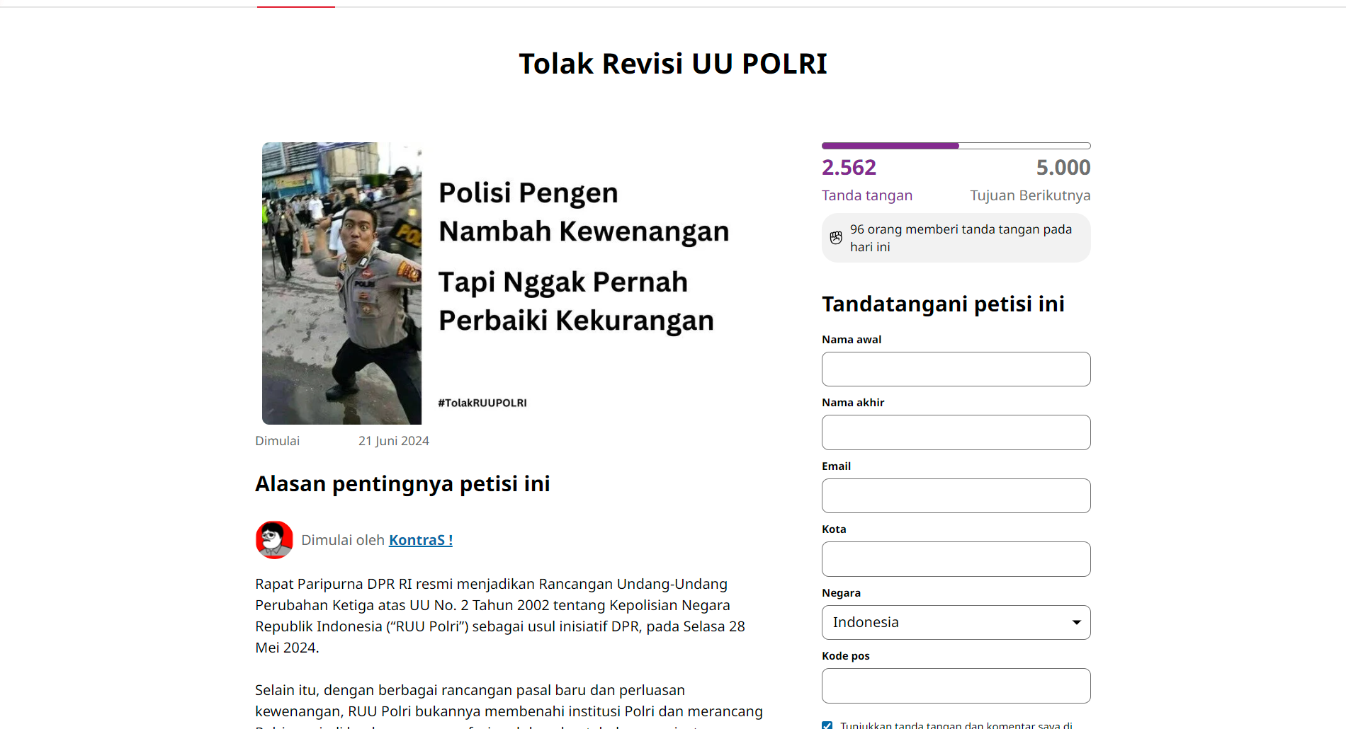 Petisi Tolak RUU Polri